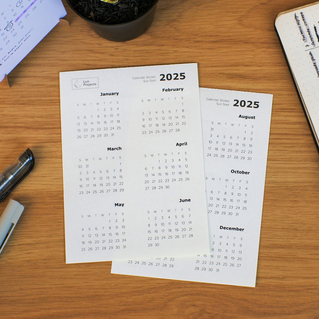 

2025 Calendar Sticker - Stiker Kalender Planner, Jurnal, Bujo, Agenda Minimalis Aesthetic