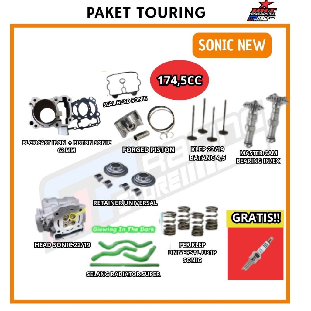 Paket Touring 4 Sonic 150 BRT-Blok Piston-Head-Klep-Selang Radiator