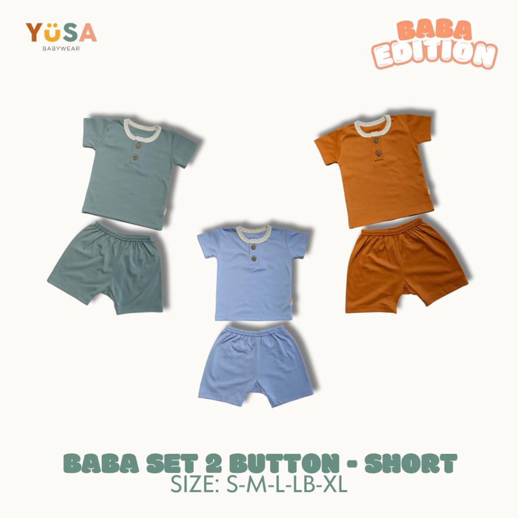 YUSA Setelan Baju Polos Pendek Bayi Anak S M L LB XL