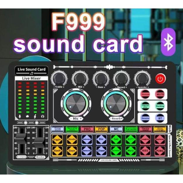 Soundcard bluetooth F999 - F 999 live Sound card external wireless Dj mixer streaming