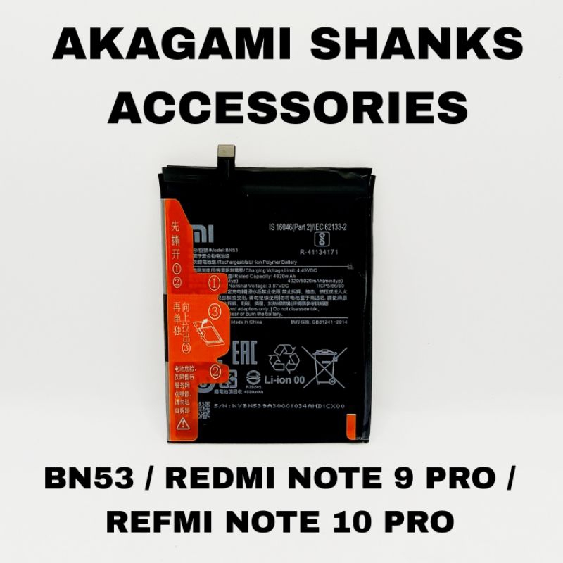 BATERAI / BATRAI / BATRE / BATTERY XIAOMI BN 53 / REDMI 9 note pro / REDMI note 10 pro