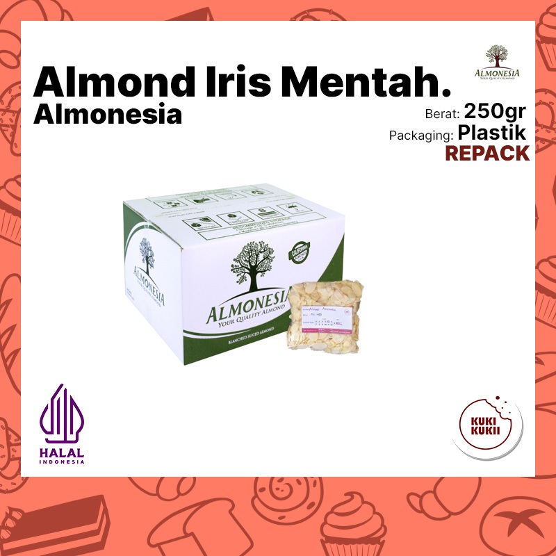 

Kacang Almond Iris Mentah ALMONESIA 250gr | Kacang Almond Slice Raw ALMONESIA 250 gram