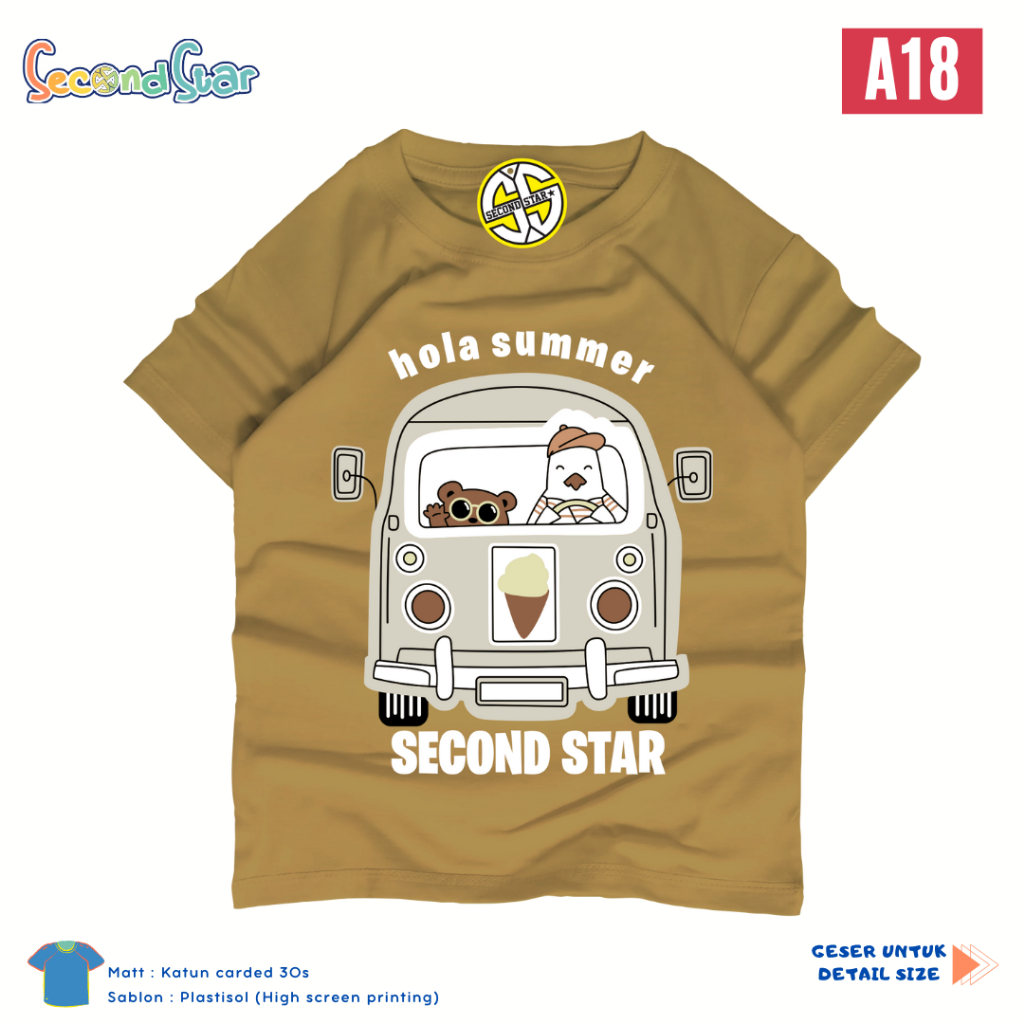 Second Star baju anak Laki-laki perempuan  Kaos oblong 1-12 tahun poci-SSA18