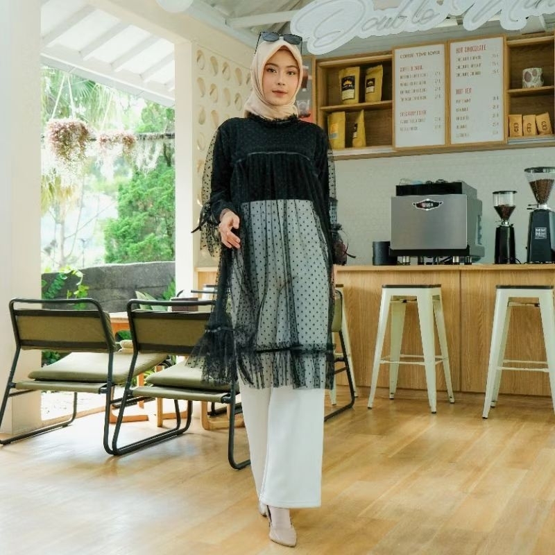 asya colection tunik elmira tile polkadot outfit kondangan wisuda mewah menawan