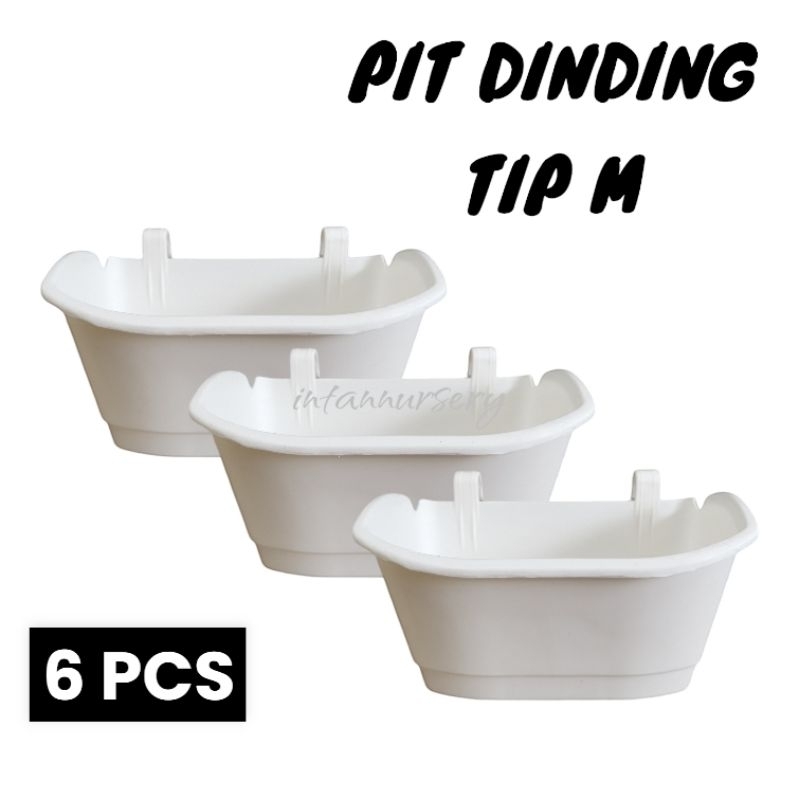 Pot Dinding TIP M Putih ( 6 PCS ) Pot Tempel Pot Vertikal Garden Pot Tembok Pot Dinding Panjang Pot 