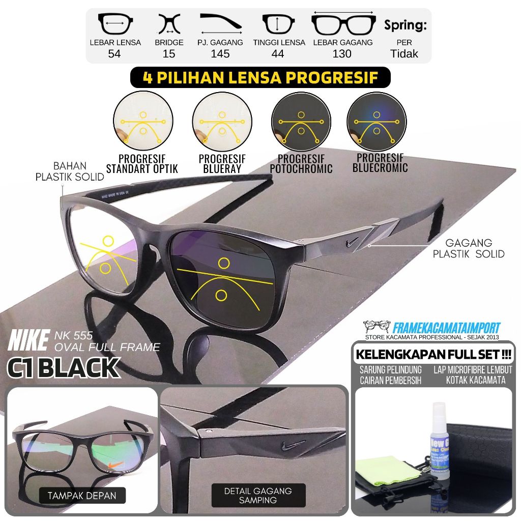 Frame Kacamata Progresif Sporty Pria Lensa Lebar