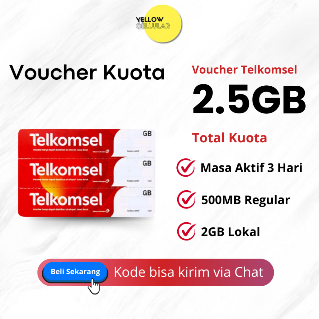 VOUCHER KUOTA TELKOMSEL 2.5GB Masa Aktif 3 Hari PAKET DATA MURAH KIRIM FISIK VOUCHER INTERNET