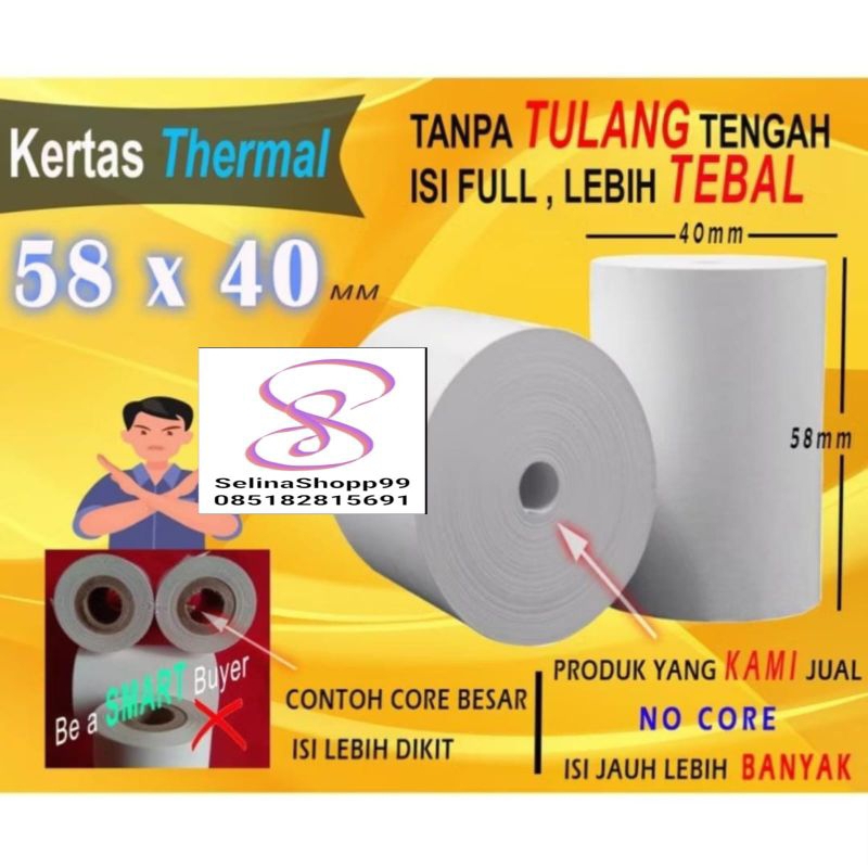 

58 X 40 MM Kertas Struck Printer Thermal TEBAL 58x40mm termal EDC Thermal Printer Mini Bluetooth