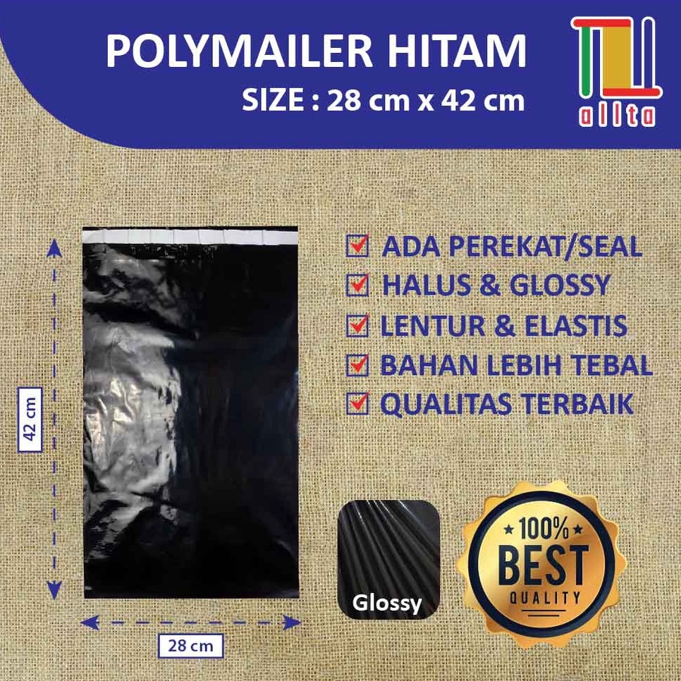 

Murah Banget PLASTIK PACKING OLSHOP PE POLYMAILER kantong kemasan amplop plastik 28X42 HITAM GLOSSY mewah H67