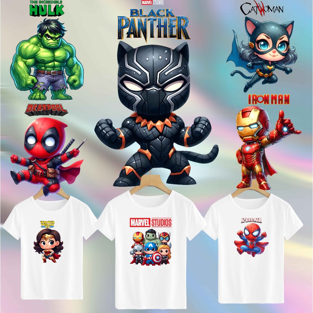 

SABLON STICKER DTF UKURAN 14CM TEMA SUPERHERO CHIBI