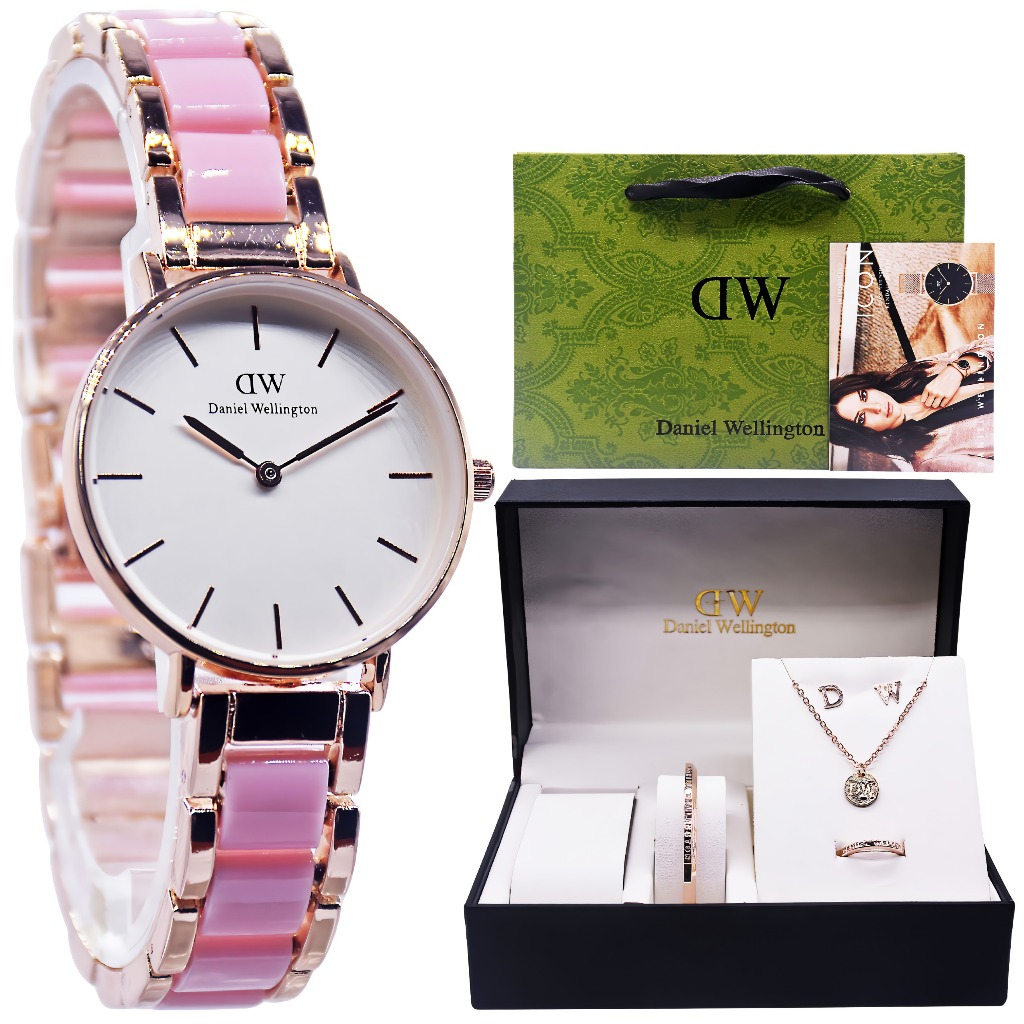 READYCOD ✅ JAM TANGAN WANITA,CEWEK '' WD'' FULL SET BOX,KALUNG ,GELANG,CINCIN MEWAH KADO SET WANITA 