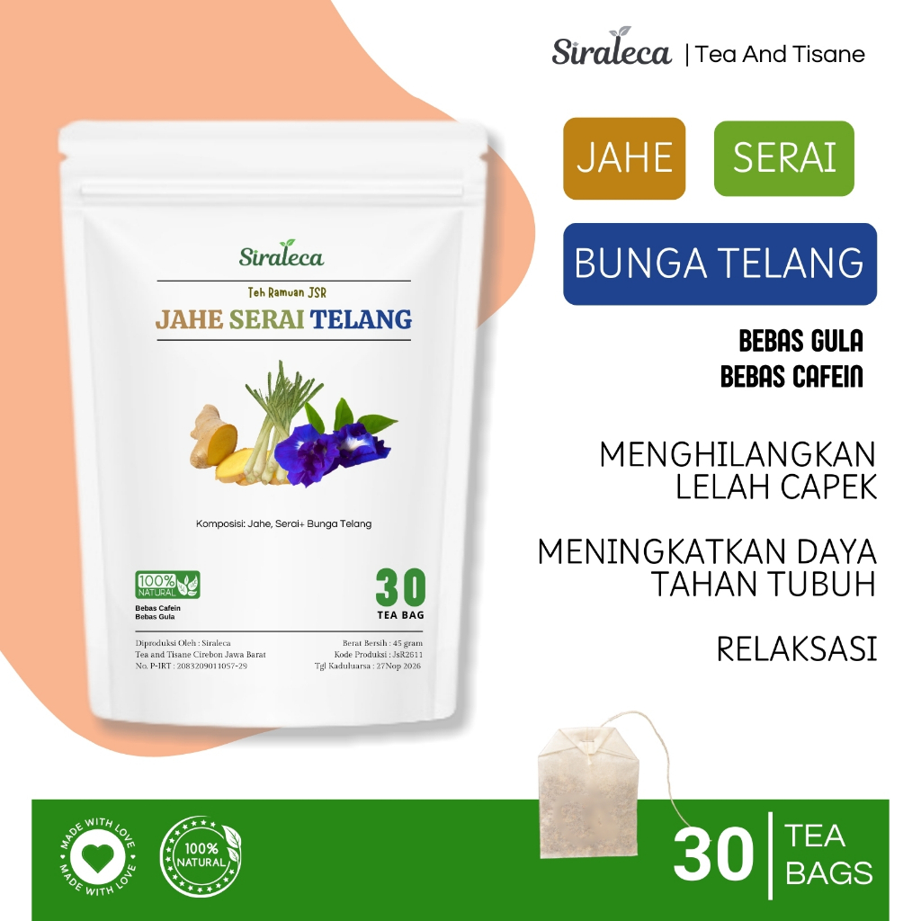

Teh Jahe Serai Telang 100% Organik | 30 tea Bag | SIRALECA Tea and Tisane