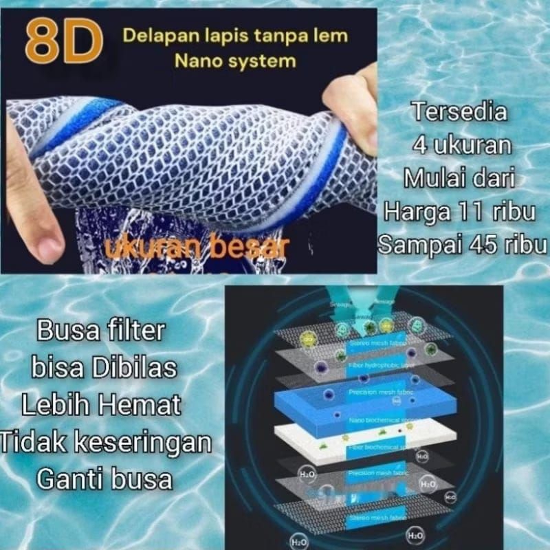 Busa filter aquarium 8D nano ceramic busa filter bisa di cuci atau dibilas