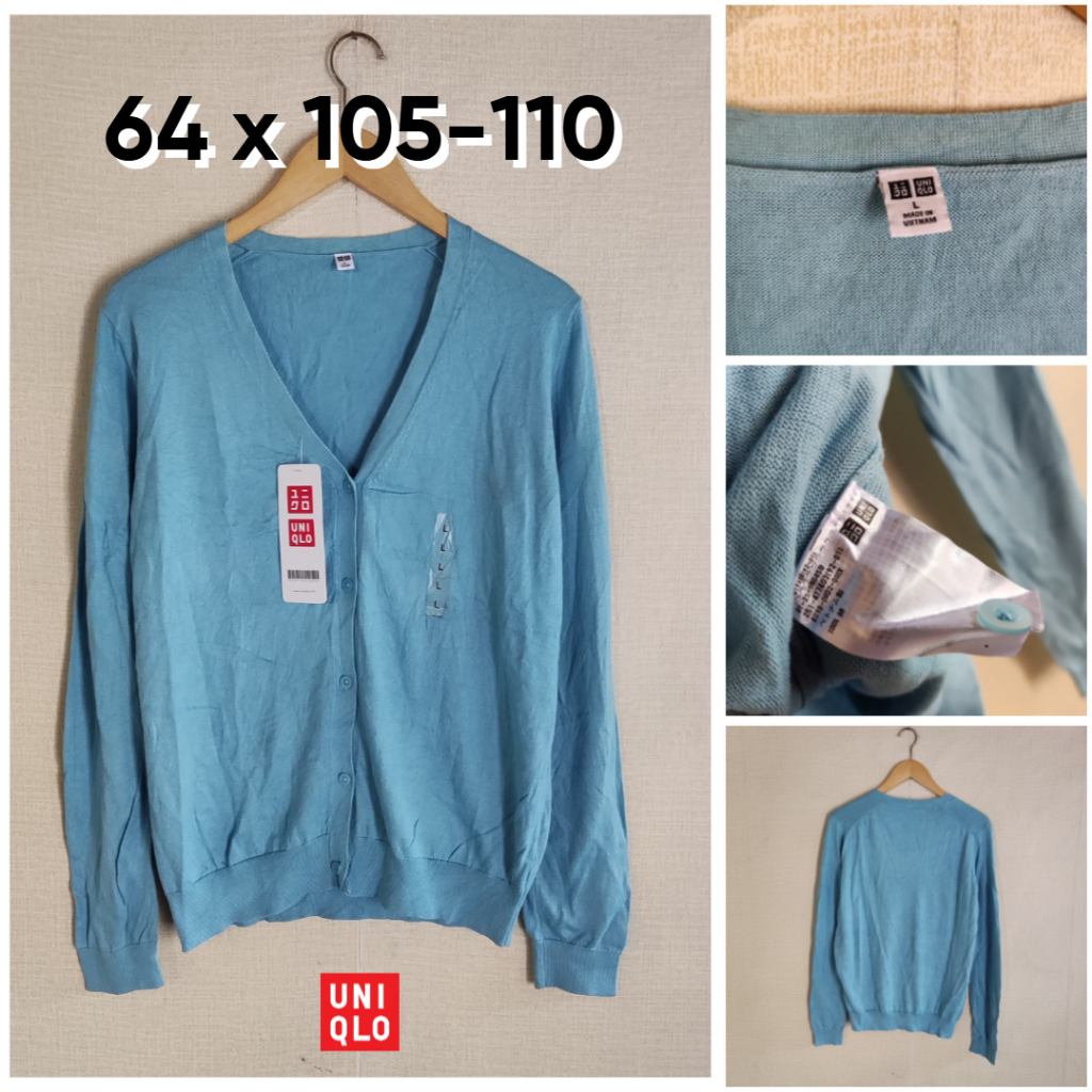 Cardigan UNIQLO Biru V Neck Size L Wanita Atasan Cewek Outer Knit GF434