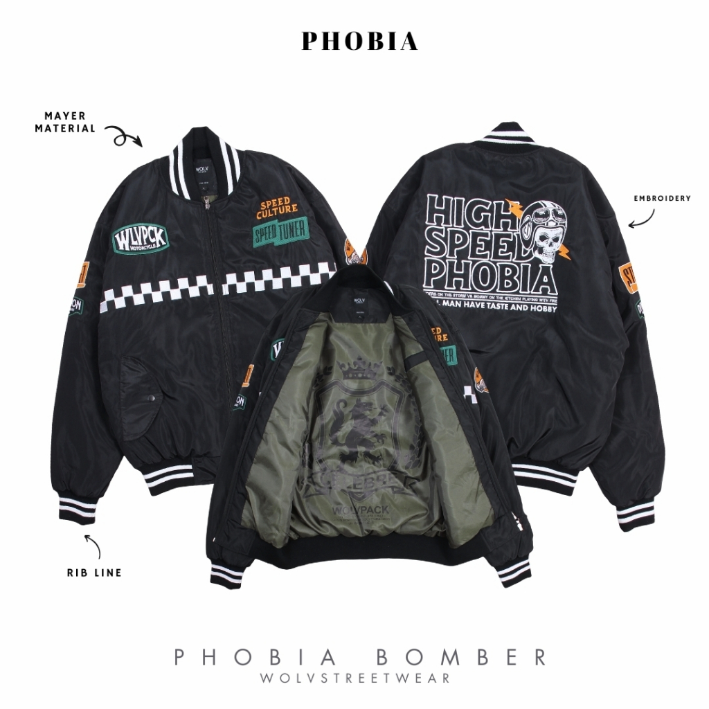 [ COD ] Mantel Musim Dingin Jaket Pria Bomber Full Bordir Lone Rider Wolv Club - Jaket Bikers Bordir