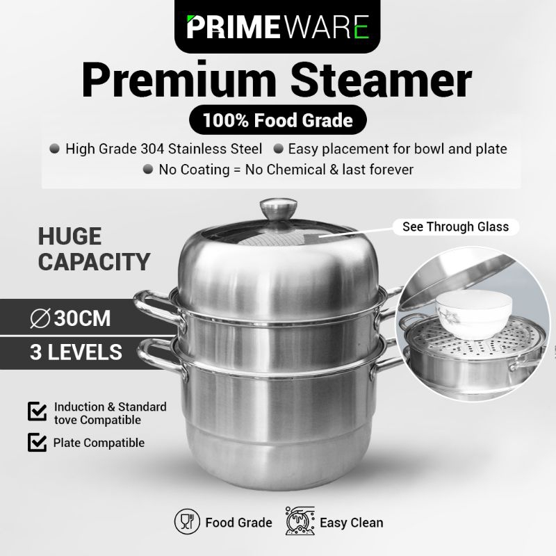 Dandang/Steamer Stainless Steel (3 Levels/3 tingkat) Premium PrimeWare