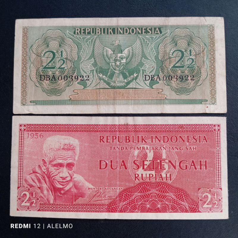 uang kertas kuno 2,5 rupiah suku bangsa tahun 1956 bekas asli