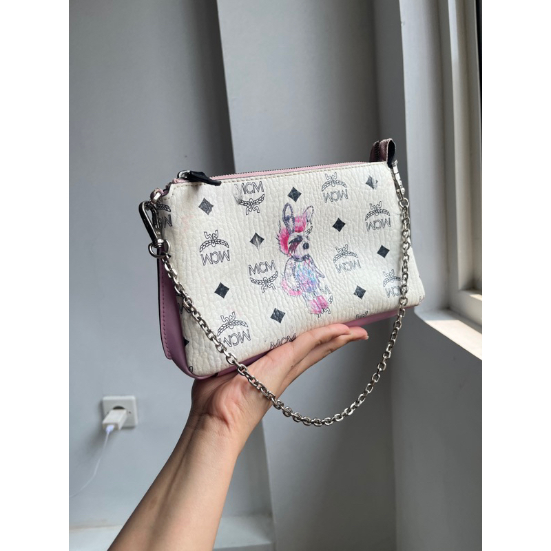 preloved mcm rabbit zip ykk shoulder bag