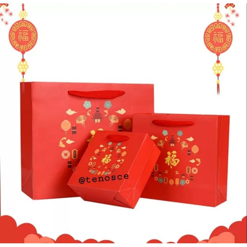 

6pcs / 1lusin Tas Paperbag Botol Markisa Kale 1liter Toples Cookies Kue Kering Snack Hadiah Kado Imlek Konien Sincia Hampers CNY Fu-001
