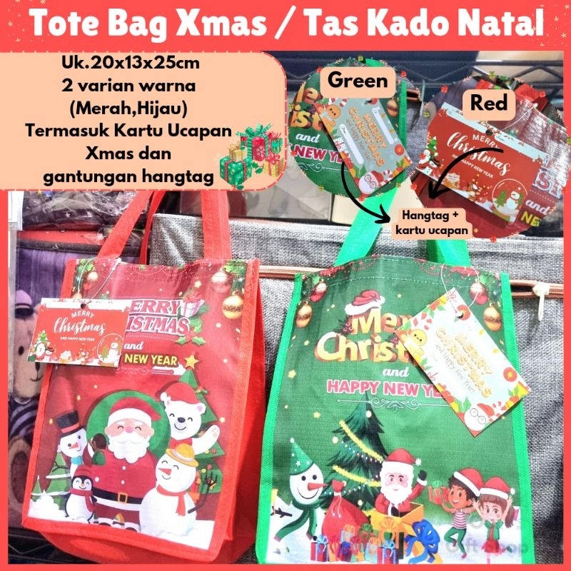 

Tote Bag Kado Natal / Paper Bag Natal / Tukar Kado Natal / Tas Merry Xmas / Tote Bag Merry Christmas / Tas Kado / Tas Hadiah Warna Merah Hijau / Goodie Bag Souvenir Natal