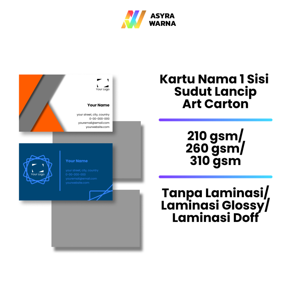 

Kartu Nama | 1 Sisi | Sudut Lancip | 210/260/310 gsm | Tanpa Laminasi/Glossy/Doff