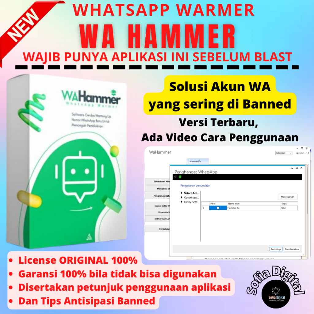 WA HAMMER (ORIGINAL LICENSE) TERBARU, WARMER Blast, Broadcast, Untuk Botmaster Wasender