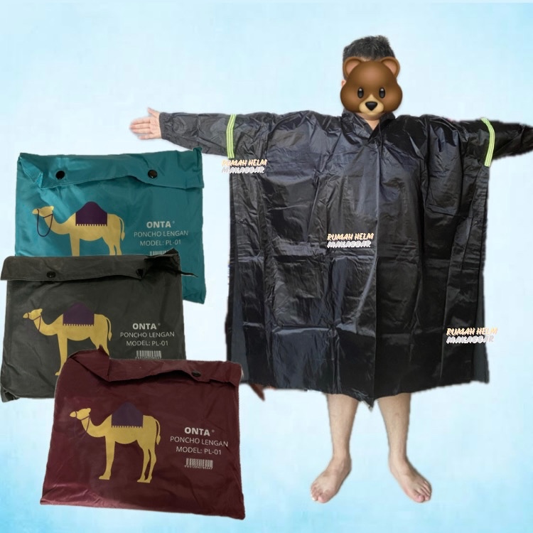 ONTA Jas Hujan Mantel Ponco Poncho Lengan Panjang
