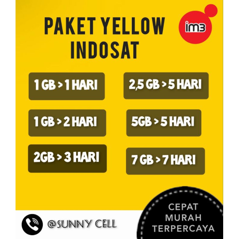 Paket Yellow kuota harian Indosat  paket 1 GB 2 GB 5 GB 7 GB