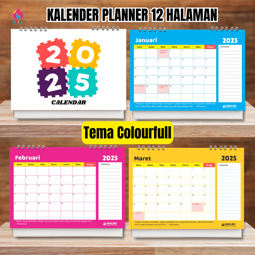 

KALENDER MEJA 2025| Kalender Duduk 2025 Spiral | Schedule & Planner Kode : Colorful