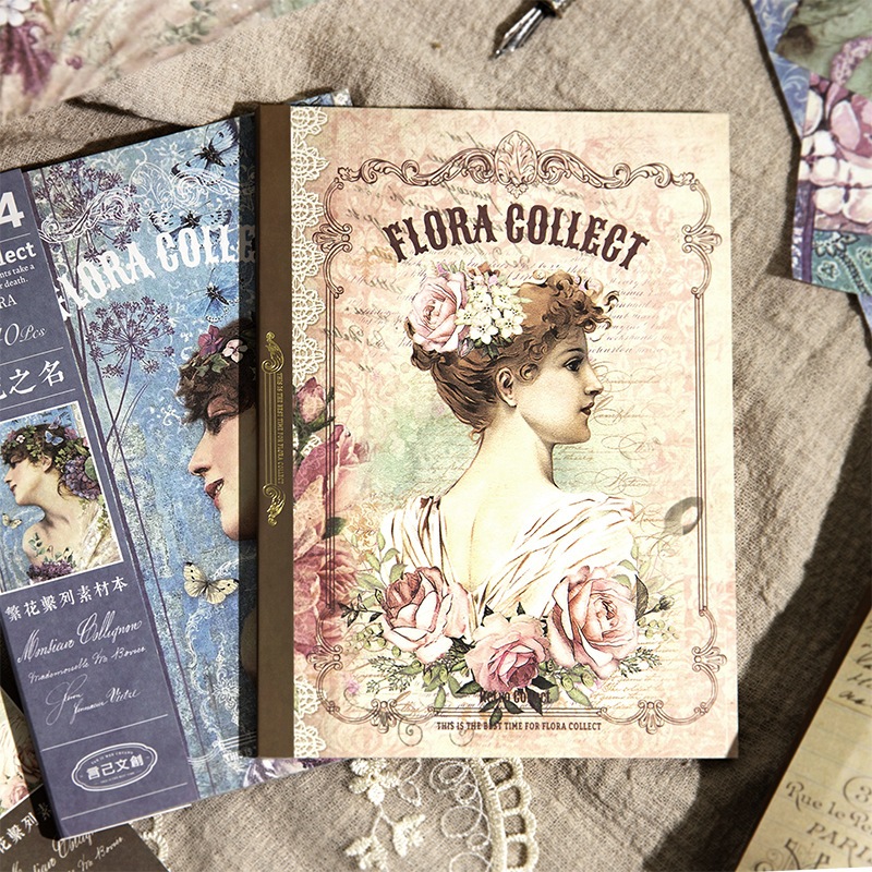 

18 Vintage Deco Paper Material Book Flower Series Double-sided Journal Book Collage Retro Handbook European Message 8 Models / scrapbook / bujo / journal / jurnaling / diy / planner