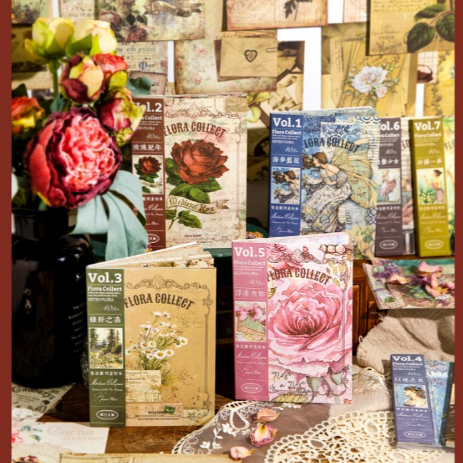 

ghg 18 Vintage Deco Paper Material Book Flower Series Double-sided Journal Book Collage Retro