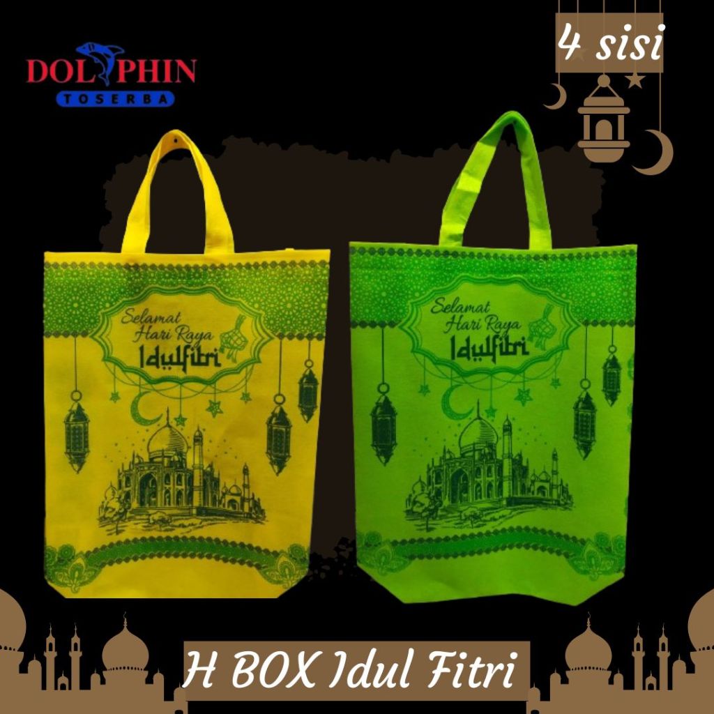 

12 PCS (1 LUSIN) HBOX Tas Box Idul Fitri Tas Hampers uk 35X46X12 Sisi Sablon Tas Spundbond Lebaran Berebentuk BOX