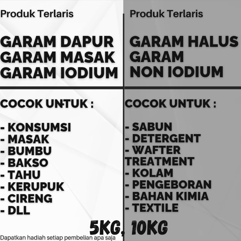 

GARAM HALUS 5KG - GARAM DAPUR 5KG - GARAM MASAK 5KG - GARAM - GARAM NON IODIUM - GARAM KONSUMSI - GARAM HALUS - GARAM DEBU - GARAM TEPUNG - GARAM BUMBU - GARAM IODIUM - GARAM 5KG - GARAM 5KG - GARAM HALUS 5KG - GARAM HALUS 10KG