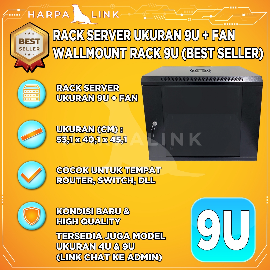 T2T Wallmount Rack Server 9U / Wallmount Rack 9U / Rak Server Ukuran 9U Single Glass Door / Rak