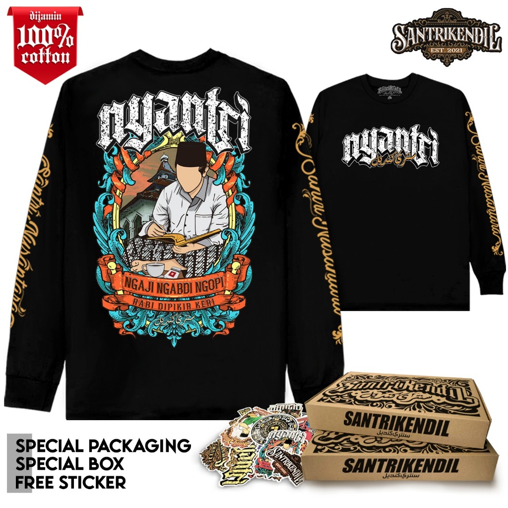 KAOS NYANTRI DISTRO SANTRI KUALITAS PREMIUM 100% COTTON COMBED  TEBAL    KAOS SANTRI LENGAN PANJANG 