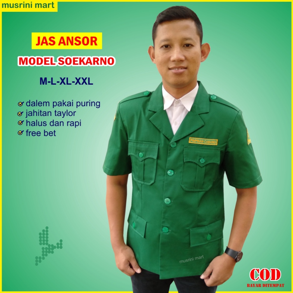 KODE L75S Jas Ansor Pendek Model Sukarno Jahitan Taylor Halus Rapi Jas Resmi GP Ansor Banser Premium