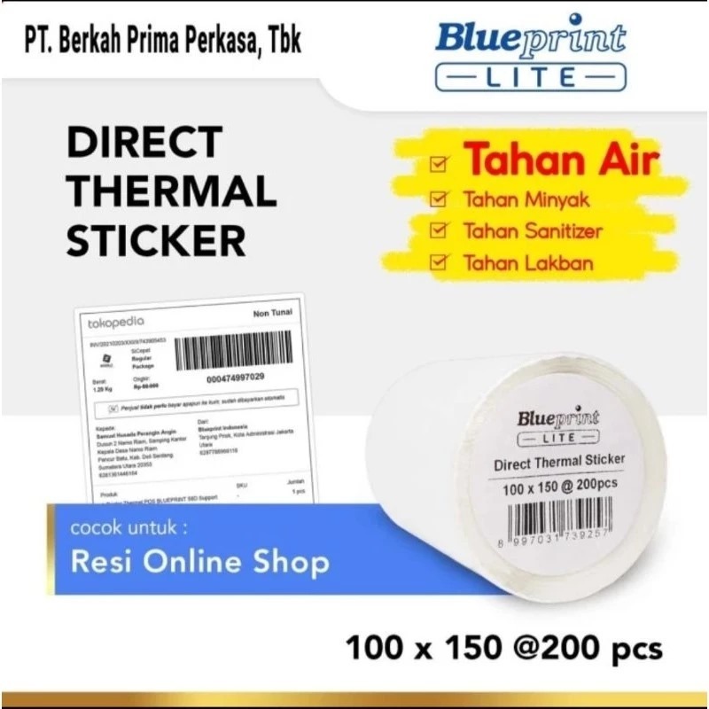 

Kertas Label Sticker Resi 100mm x 150mm 1line isi 200pcs - Kertas Blueprint Resi online Label Sticker 100*150