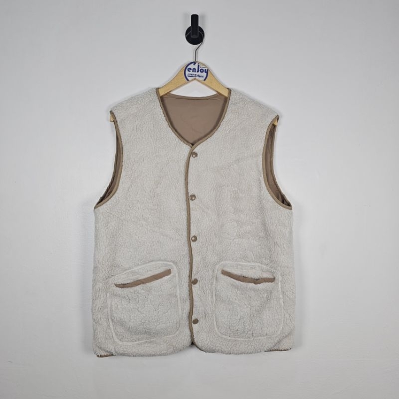 vest rompi sherpa reversible bolak balik parasut winter pria wanita second preloved