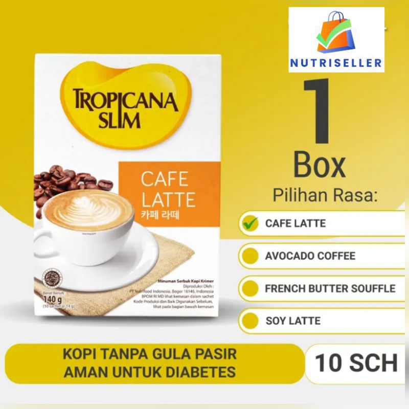

Tropicana Slim Cafe Latte 10 Sachet 14gr - Kopi Susu Nikmat Tanpa Gula Pasir