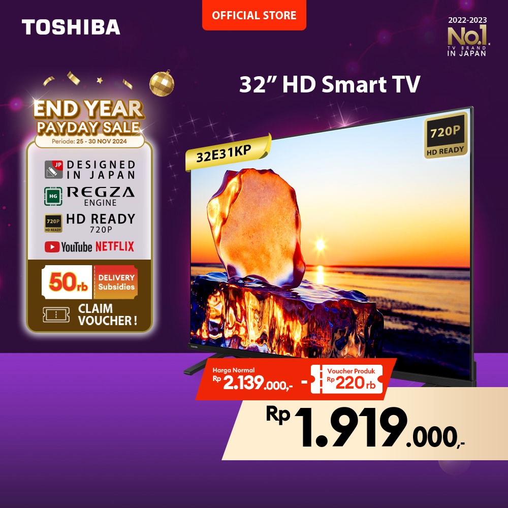 [KHUSUS ONLINE] Toshiba TV 32" HD Smart TV - WIFI Netflix/Youtube Dolby Audio Screen Sharing HDMI Di