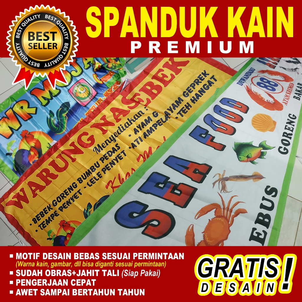 Spanduk Kain Pecel Lele/Spanduk Nasi Goreng/Sari Laut/Soto Lamongan/Bubur Ayam Dlll