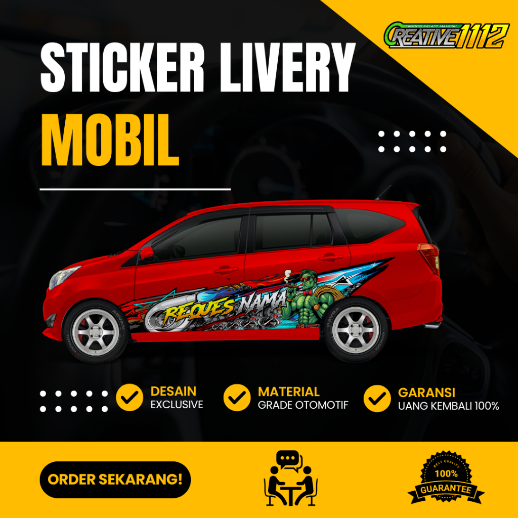 STIKER MOBIL KEREN  STICKER SAMPING BODY SIGRA DECAL DESAIN TERBARU WARNA PUTIH MERAH SILVER HITAM
