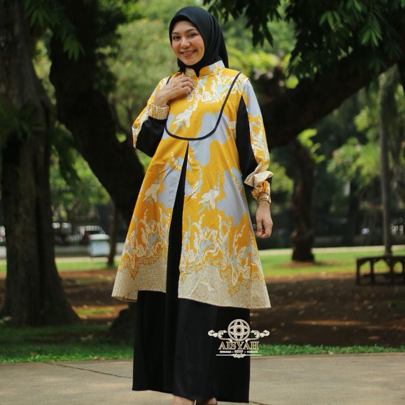 BISMILLAHIRROHMANNIRROHIM GAMIS BATIK NAURA 2IN1(KOMBINASI POLOS TERBARU)