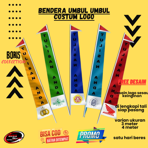 BENDERA UMBUL UMBUL COSTUM PANJANG 3 METER DESAIN LOGO & TULISAN