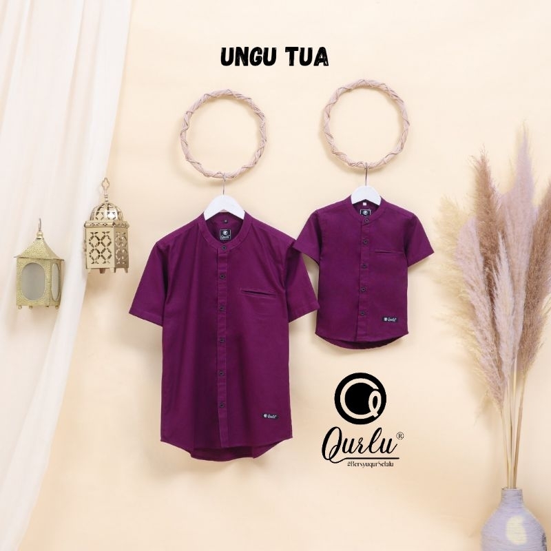 Qurlu - Kemeja Koko Dewasa / Anak warna UNGU TUA ( baju couple ayah dan anak laki laki ) baju koko p
