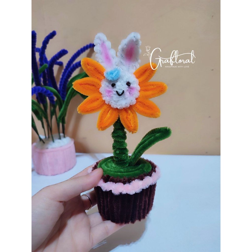 Bunga Mathari / Sunflower Karakter Kawat Bulu Mercy Pot Mini