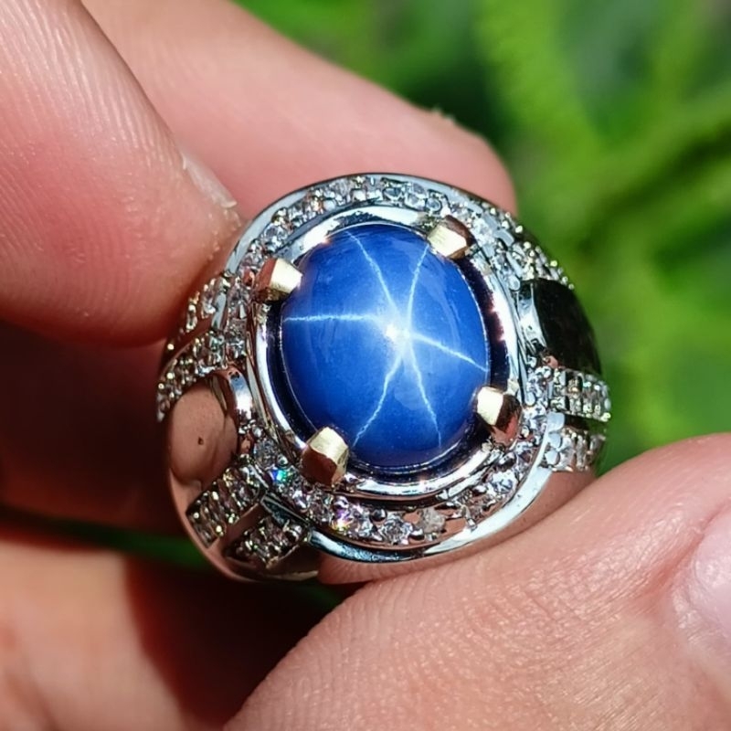 Cincin Batu Blue Sapphire Star Royal Top Quality
