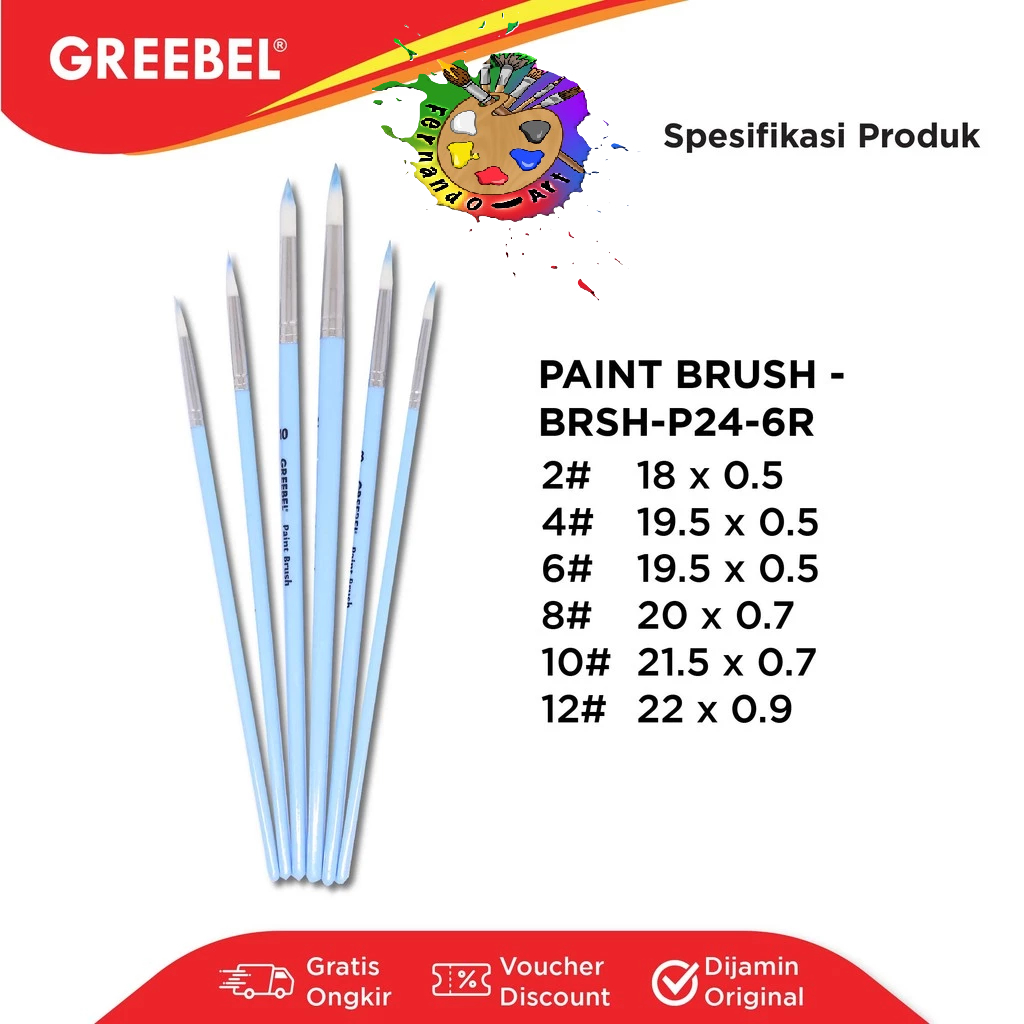 

GREEBEL Kuas Lukis Brush Paint Set / BRSH-P24-6R