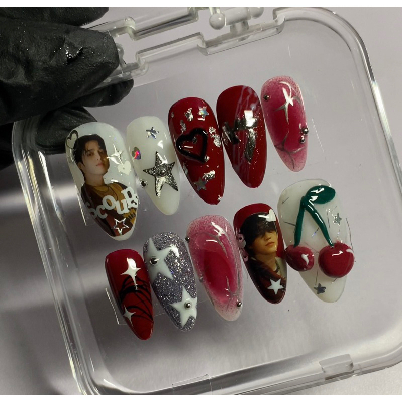 Red Scoups Seventeen Photo Press on Nails by Limerence Studio | Premium Fake Nails