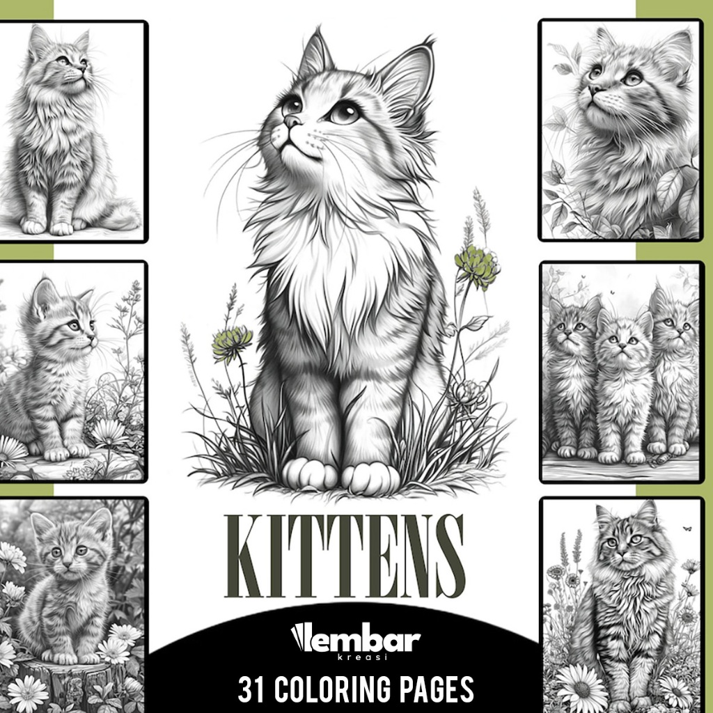 

35 Pages Buku Mewarnai Dewasa - Printable Adult Coloring Book - Digital Download - Kittens Coloring